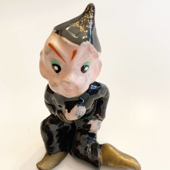 Vintage Elf Figurine Pixie Sprite Ceramic Black Sitting Japan 3" - Picture 5 of 9